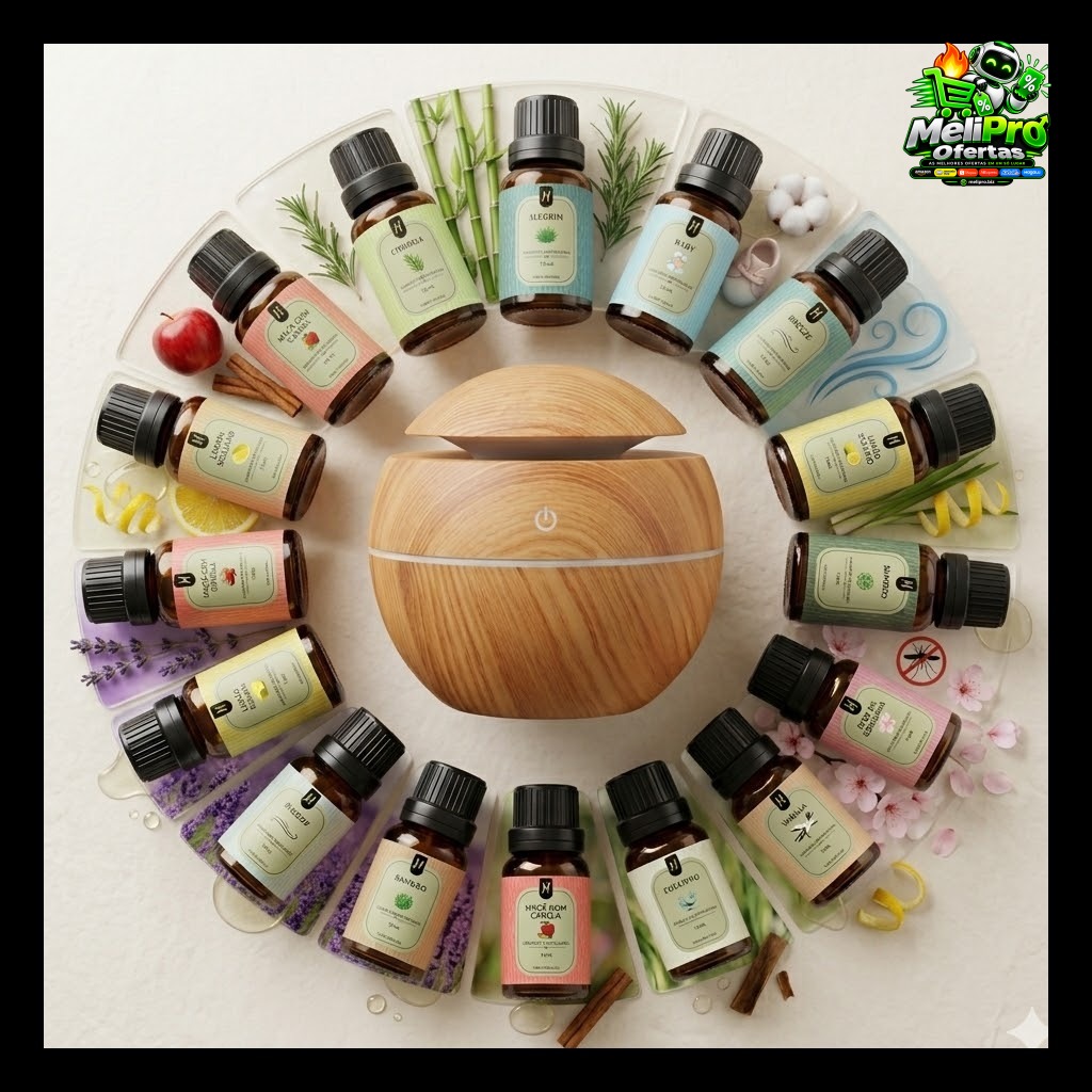 Kit Aromatizador Difusor Umidificador Elétrico Ambiente + 12 Essências 10ml
