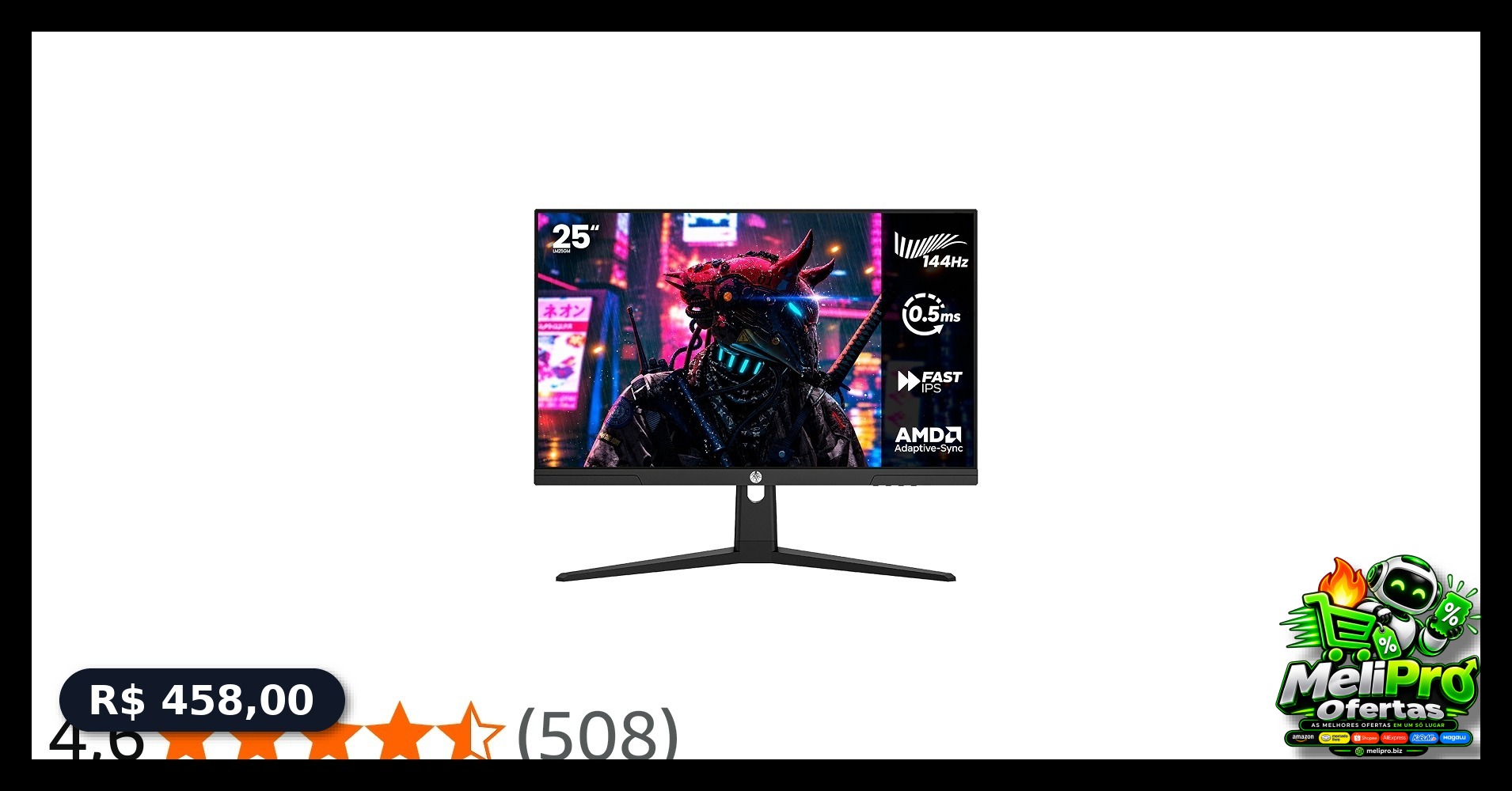 Haiz Monitor Gamer 25'' 144hz 0.5ms 1920x1080 Adaptative Sync FHD HDMI/DP IPS VESA