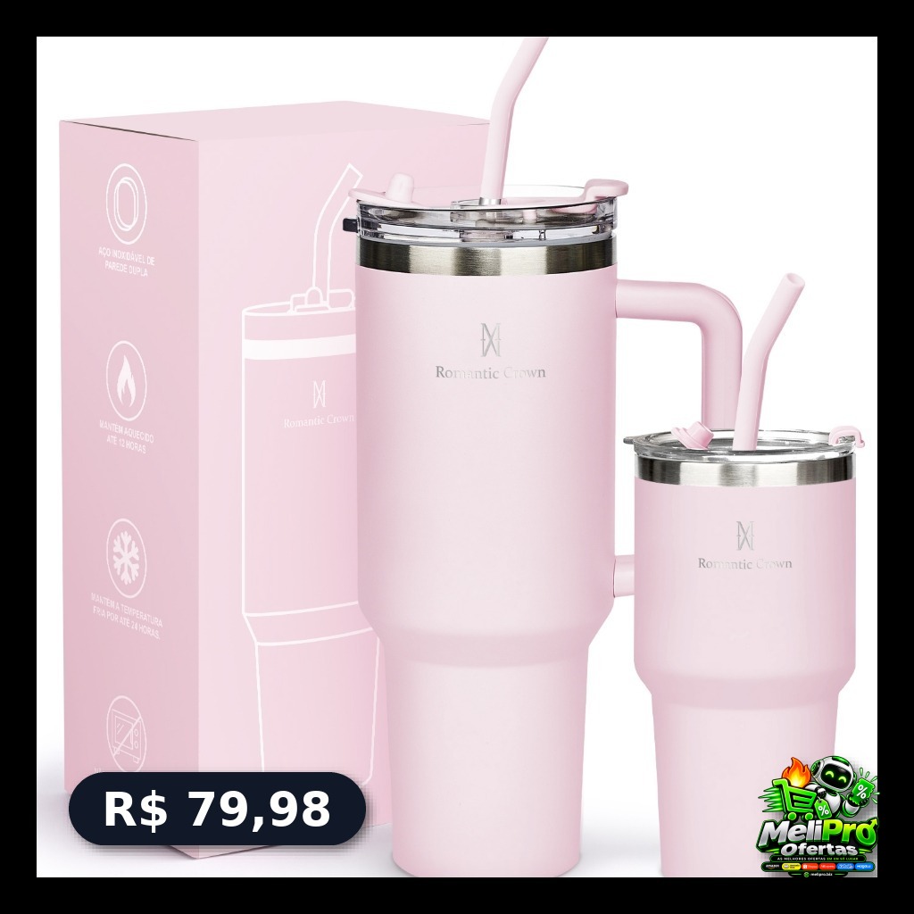 ROMANTIC CROWN Kit 2 Copo Térmico Inox Portátil