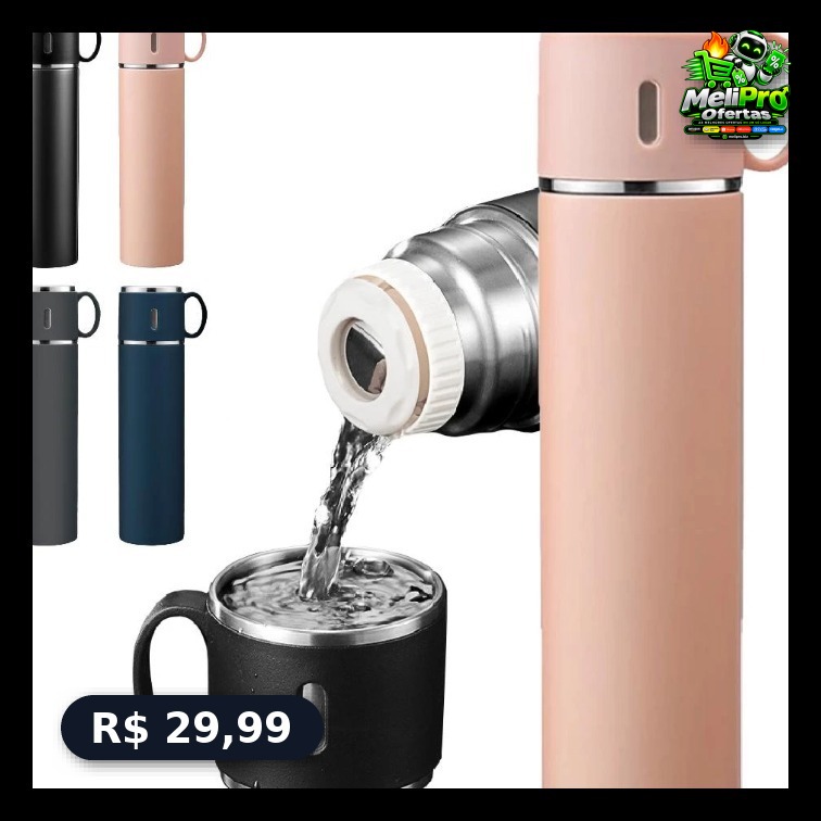 Garrafa Térmica Inox Com Copo 500ml Água Café Chá Caneca Frio Quente Com duas Xicaras!