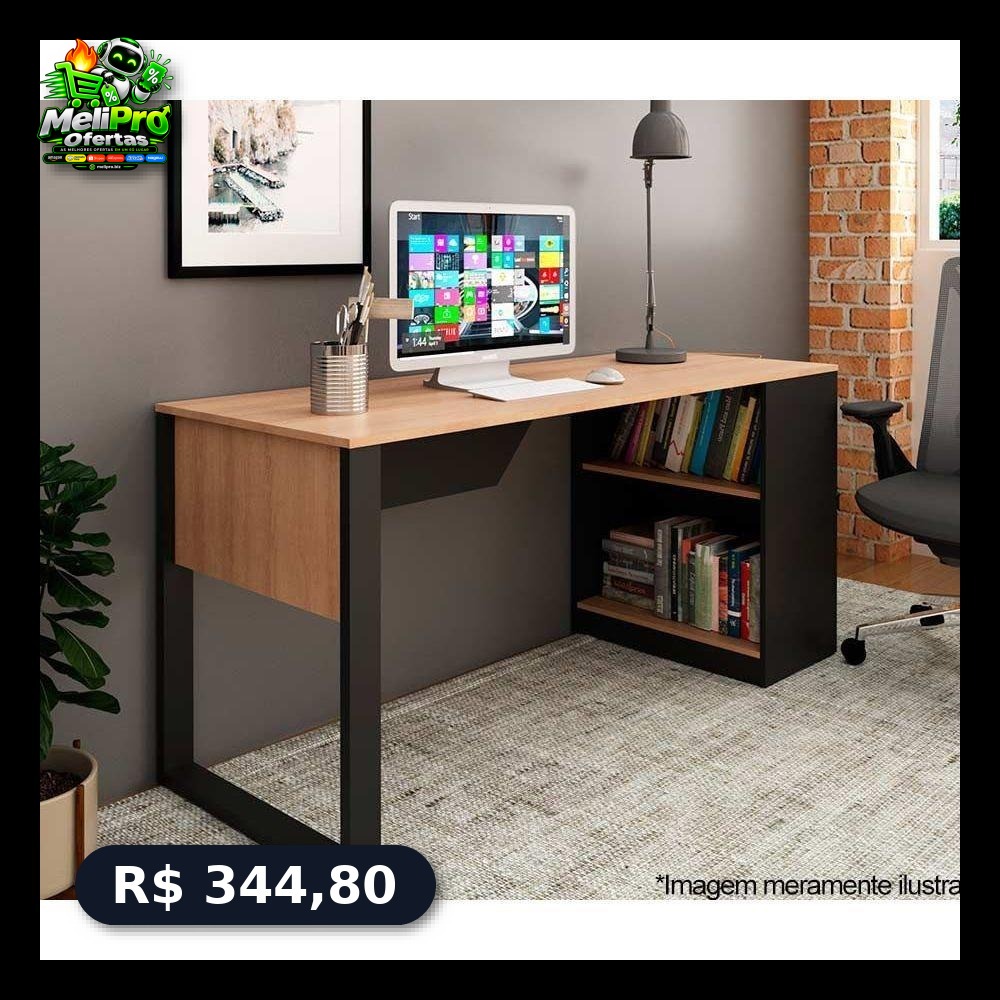 Mesa de Escritório ME4182 160cm Amêndoa/Preto - Tecno Mobili