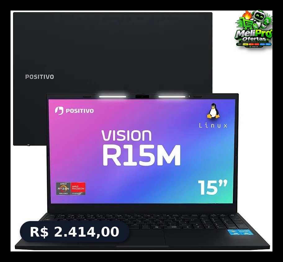Notebook Positivo Vision R15M AMD Ryzen 3-7330U Linux 8GB RAM 256GB SSD Wi-Fi 6 Tela 15” Full HD IPS Antirreflexo Minite