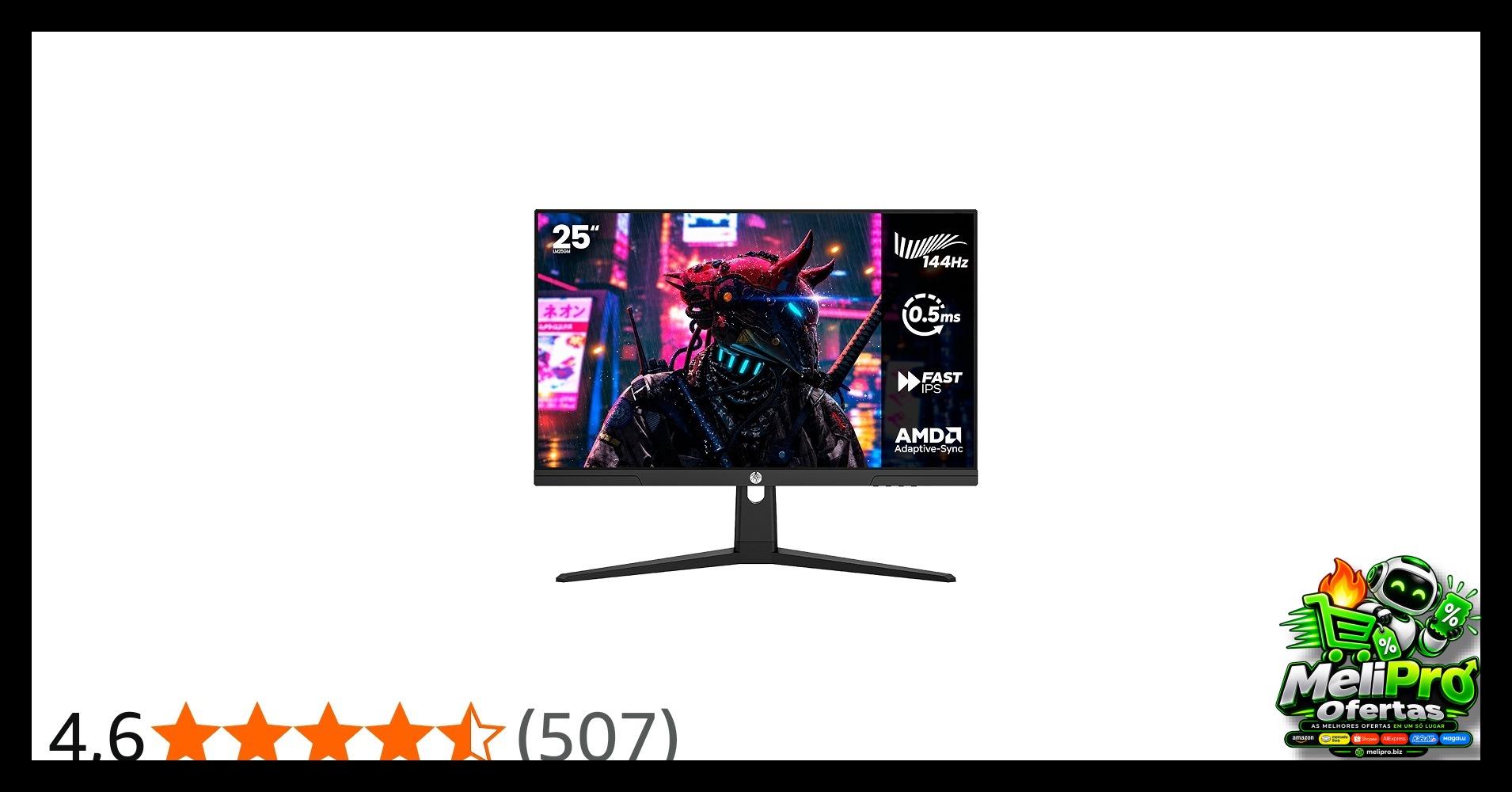 Haiz Monitor Gamer 25'' 144hz 0.5ms 1920x1080 Adaptative Sync FHD HDMI/DP IPS VESA