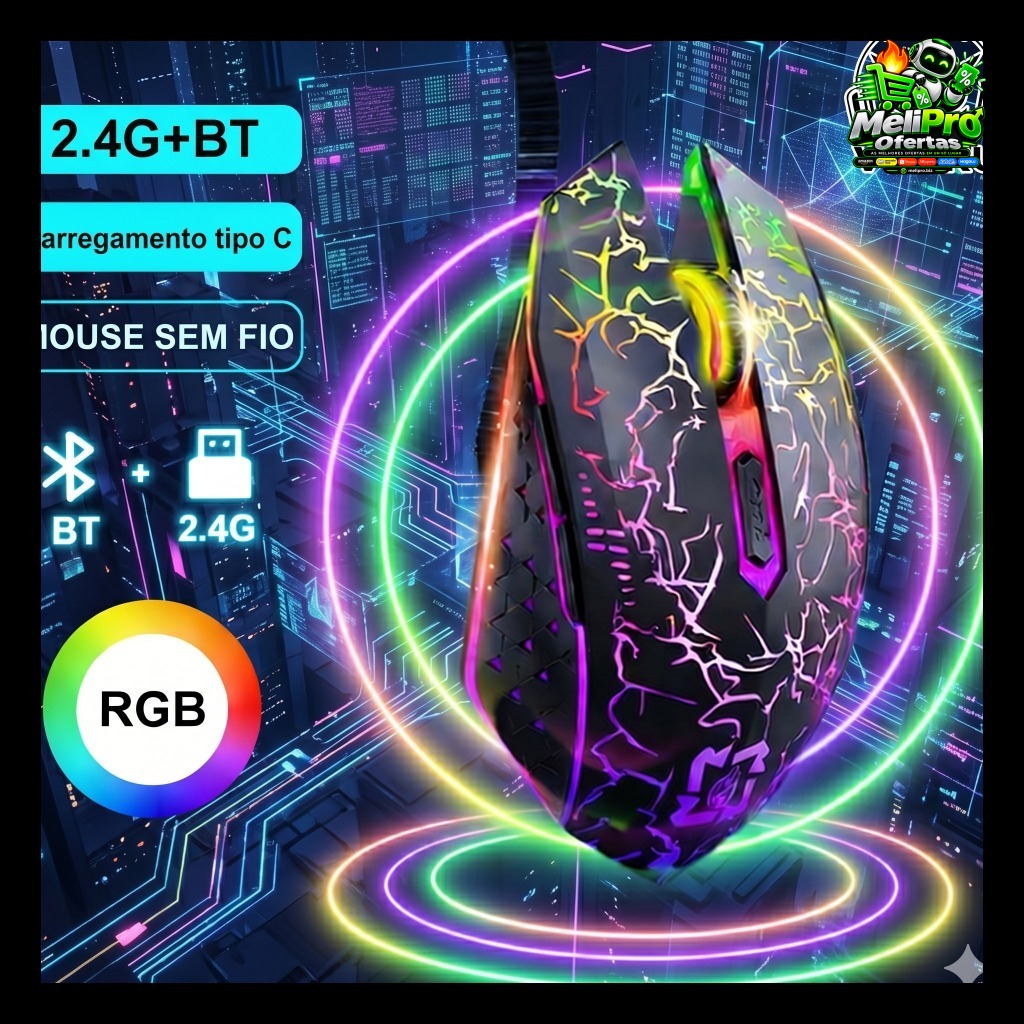Bluetooth Mouse Sem Fio Luz De Fundo LED