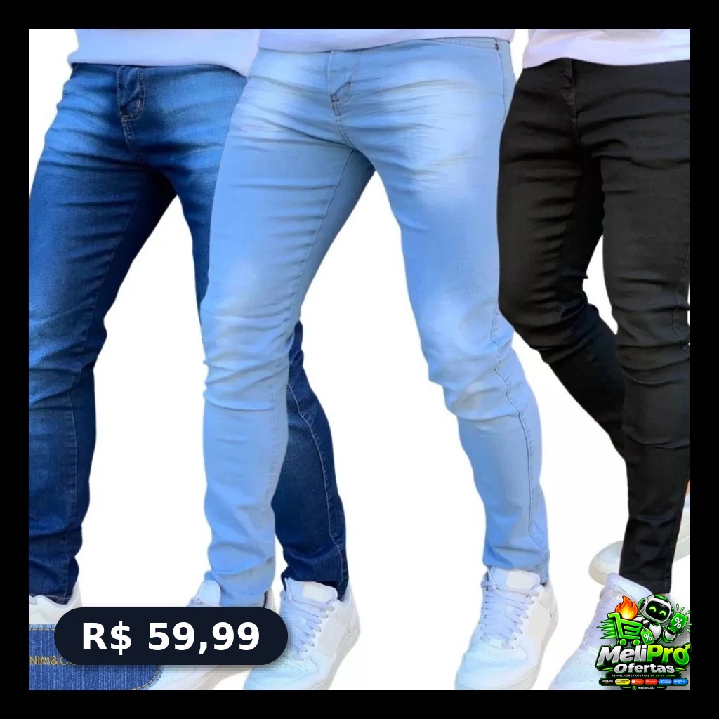 Kit Calça Jeans Skinny Masculina Com Lycra Estica Muito Nf super promoção