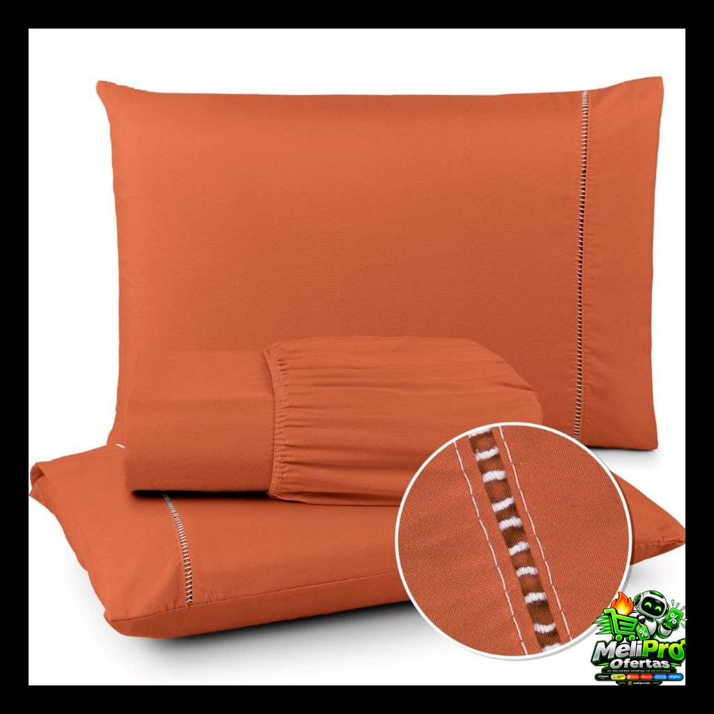 Jogo de Lençol Cama Box 400 Fios Micropercal Toque Macio e Suave com elástico e detalhe em Ponto Palito