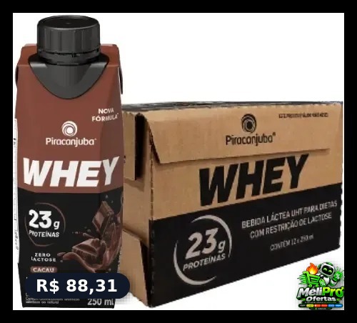 Kit 12 Bebida Whey Piracanjuba 0 Lactose Sabor Cacau 250ml
