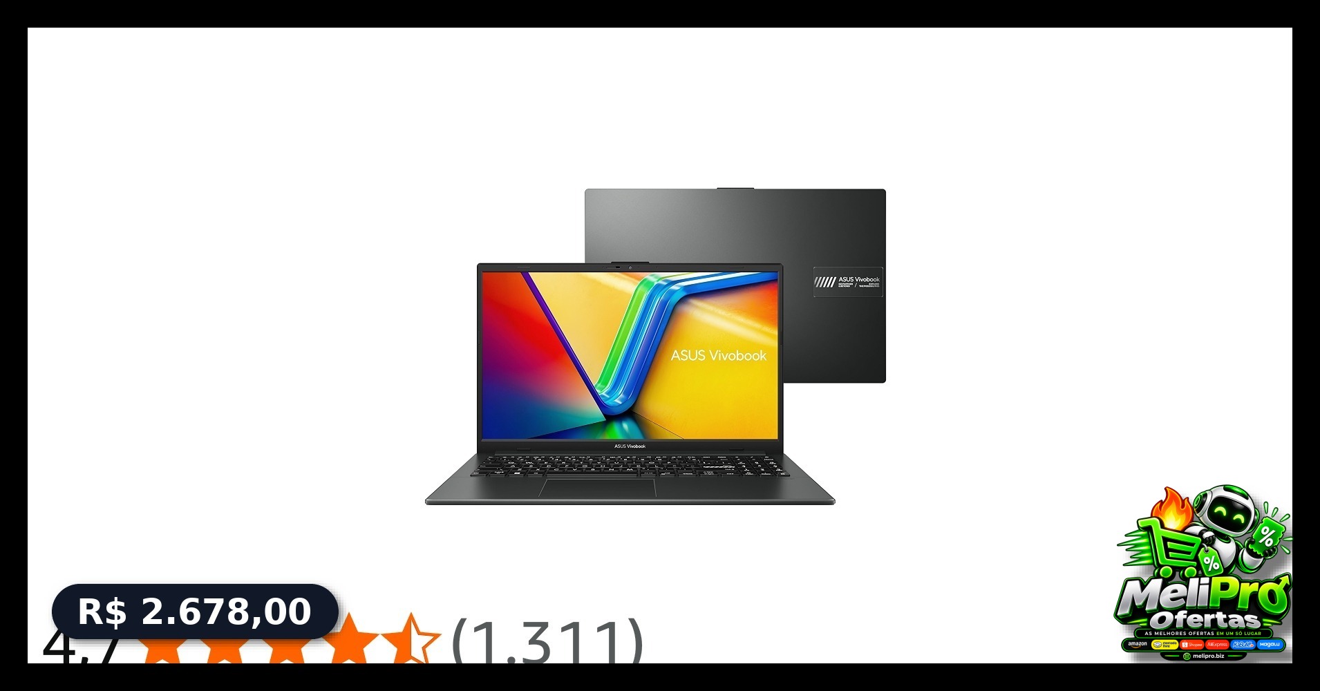 Notebook ASUS VivoBook Go 15, AMD RYZEN 5 7520U, 8GB, 256GB SSD, KeepOS, Tela 15,6" FHD, Mixed Black - E1504FA-NJ731