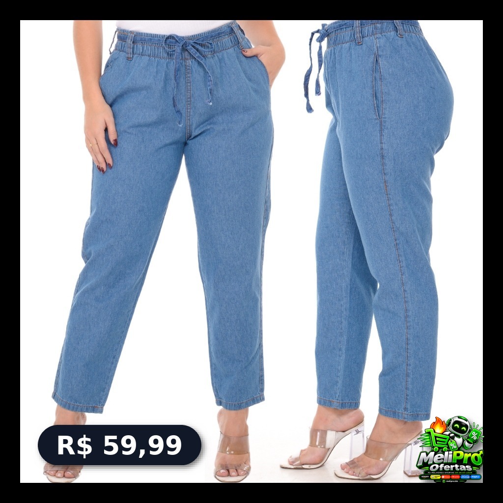 Calça Jeans Feminina Cintura Alta Capri Tecido Leve