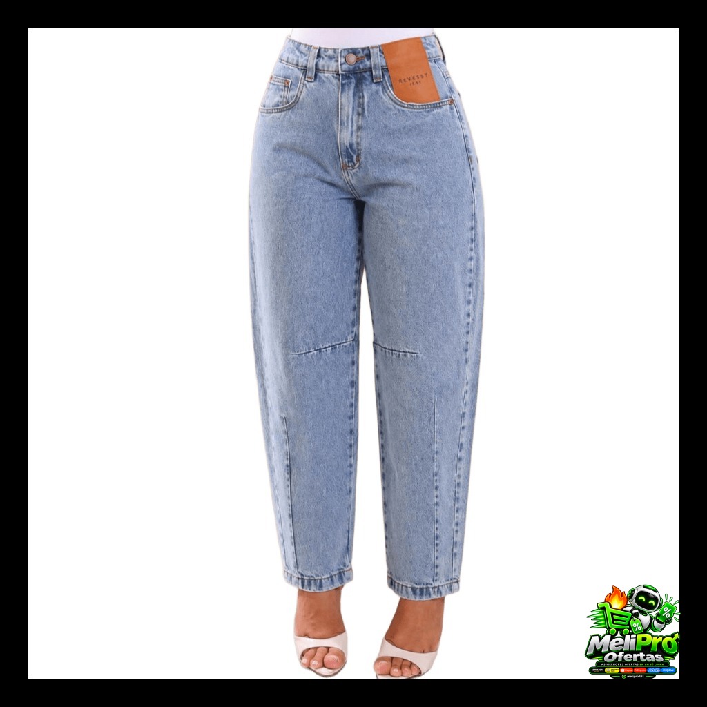 Calça Barrel Jeans Feminino Sem Lycra, Cintura Alta Detalhe Barra Tradicional, Revesst Jeans